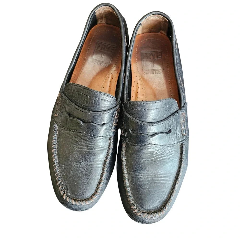 Frye Lewis Penny Loafers Mens 8.5 Black Leather Moccasin Toe Driver 3480267-BLK